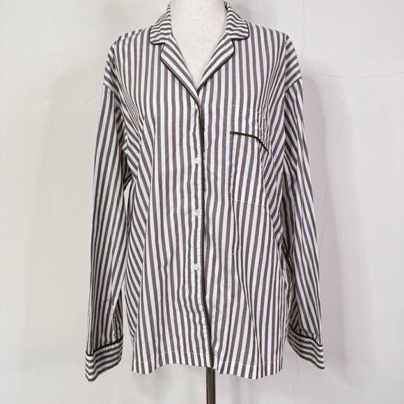 Nili Lotan Lauren Shirt Brown Stripe XS NWT Cotton Pajama Style Button Down - Picture 1 of 11
